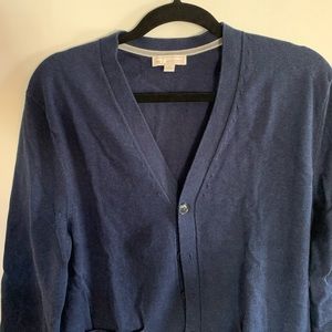 Dark blue, light button down sweater
